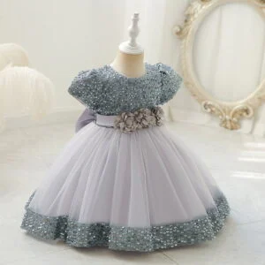 Sequin baby girl dress with sleeves-grey (10)