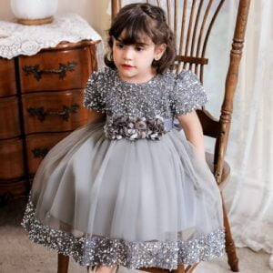 Sequin baby girl dress with sleeves-grey (2)