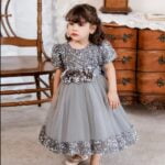 Sequin baby girl dress with sleeves-grey (3)
