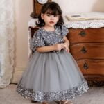 Sequin baby girl dress with sleeves-grey (5)