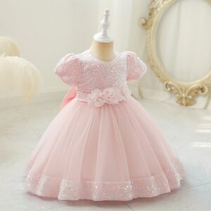 Sequin baby girl dress with sleeves-pink