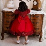 Sequin baby girl dress with sleeves-red (4)