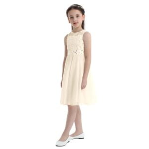 Sequin top junior bridesmaid dress-beige (1)