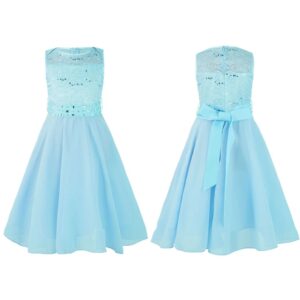 Sequin top junior bridesmaid dress-blue (1)