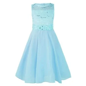Sequin top junior bridesmaid dress-blue (2)