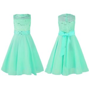 Sequin top junior bridesmaid dress-green (1)