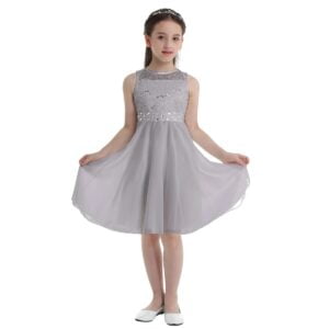 Sequin top junior bridesmaid dress-grey (1)