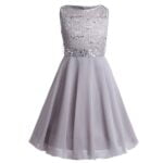 Sequin top junior bridesmaid dress-grey (2)