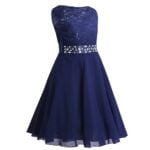 Sequin top junior bridesmaid dress-navy-blue (1)