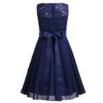 Sequin top junior bridesmaid dress-navy-blue (2)