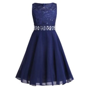 Sequin top junior bridesmaid dress-navy-blue (5)