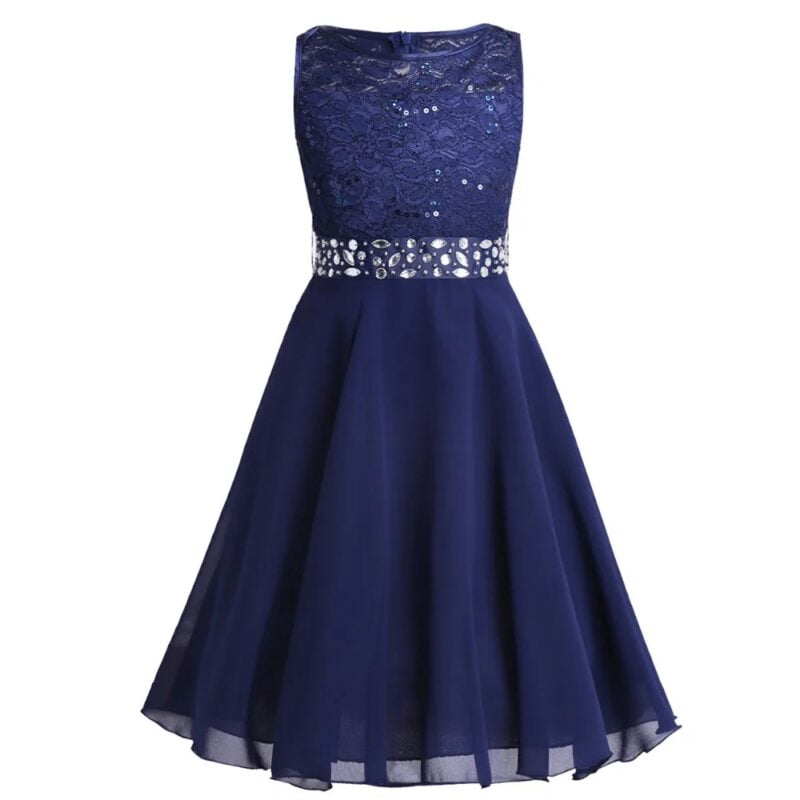 Sequin top junior bridesmaid dress-navy-blue (5)