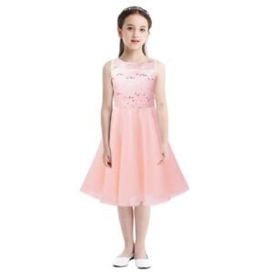 Sequin top junior bridesmaid dress-pink (4)