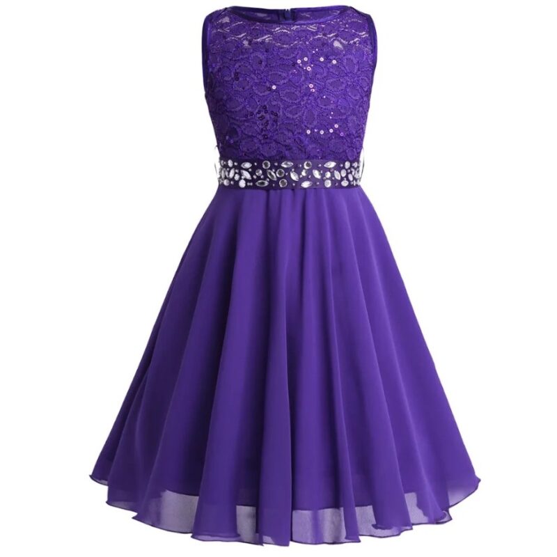 Sequin top junior bridesmaid dress-purple (2)