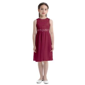 Sequin top junior bridesmaid dress-red (1)