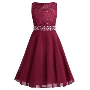 Sequin top junior bridesmaid dress-red (3)