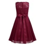 Sequin top junior bridesmaid dress-red (4)