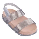 Shimmery twin strap girls summer sandals-silver