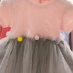 Short sleeve baby girl tulle dress-pink-grey (2)