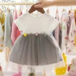 Short sleeve baby girl tulle dress-white-grey (1)