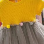 Short sleeve baby girl tulle dress-yellow-grey (2)