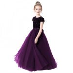 Short sleeve sequin flower girl dress-purple