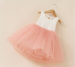 Sleeveless lace top little girl dress-light-pink-white