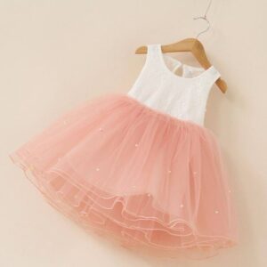 Sleeveless lace top little girl dress-light-pink-white