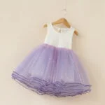 Sleeveless lace top little girl dress-purple-white