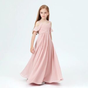 Slip chiffon junior bridesmaid dress-blush-pink