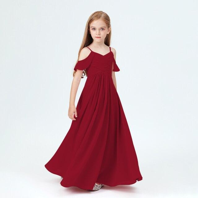 Slip chiffon junior bridesmaid dress-dark red