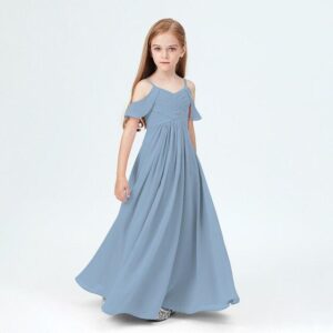 Slip chiffon junior bridesmaid dress-dusty-blue