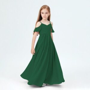 Slip chiffon junior bridesmaid dress-hunter-green