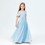 Slip chiffon junior bridesmaid dress-light-blue