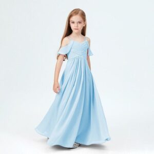 Slip chiffon junior bridesmaid dress-light-blue
