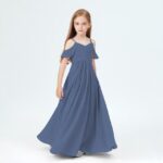 Slip chiffon junior bridesmaid dress-slate-blue