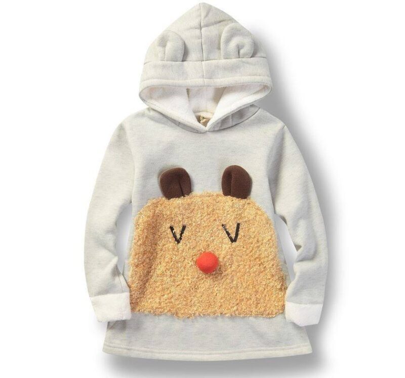 Girls grey fleece hoodie with bear face design and hood ears for a cute and cosy outfit