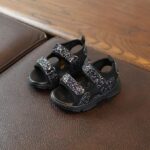 Sparkly open toe girls Velcro sandals-black (4)