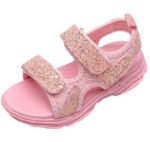 Sparkly open toe girls Velcro sandals-pink (1)