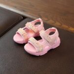 Sparkly open toe girls Velcro sandals-pink (5)