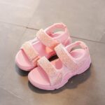 Sparkly open toe girls Velcro sandals-pink (6)