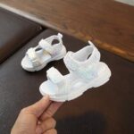 Sparkly open toe girls Velcro sandals-white (2)