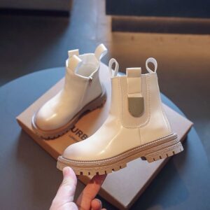 Stylish girl's leather ankle boots - beige (2)