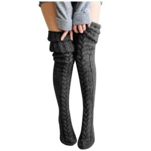 Thick cable knit thigh high socks-dark-grey (3)