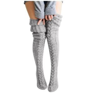 Thick cable knit thigh high socks-light-grey (1)