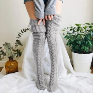 Thick cable knit thigh high socks-light-grey (2)