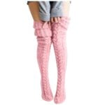 Thick cable knit thigh high socks-pink (1)