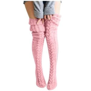 Thick cable knit thigh high socks-pink (1)