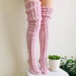 Thick cable knit thigh high socks-pink (1).1