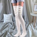 Thick cable knit thigh high socks-white (1)